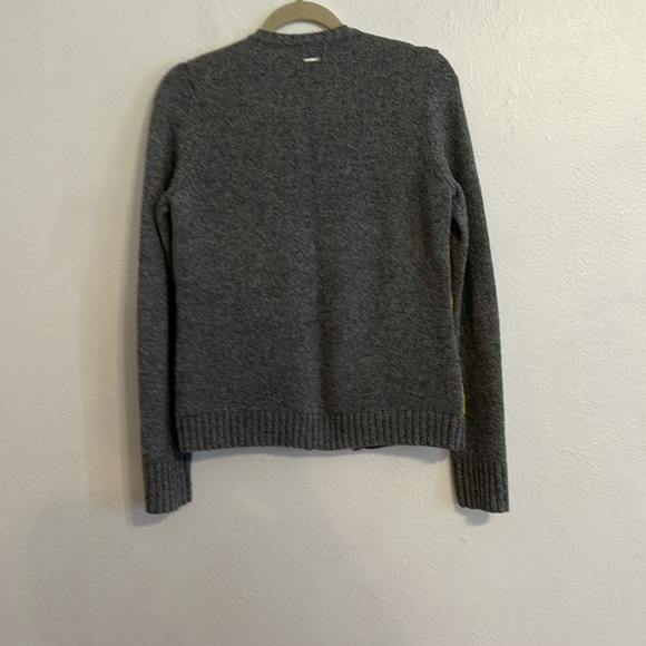 Nautical Size S Crew Neck Zip Front Gray Knit Sweater W/Yellow Puffer Panels - Picture 4 of 8
